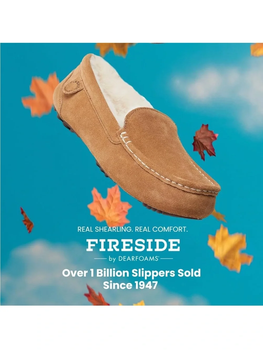 Fireside Men's Suede Shearling Lined Moccasin Slippers - Tan
